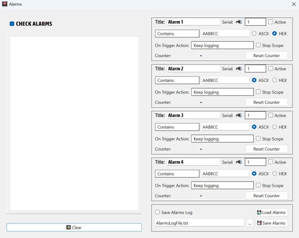 SerialTool Serial Alarms Triggering