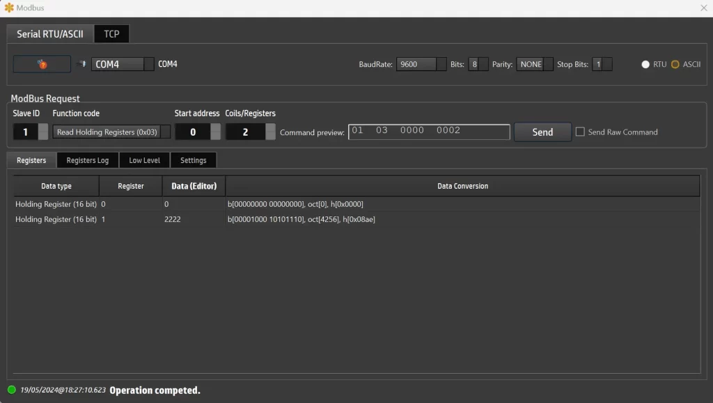 SerialTool ModBus Read Holding Register