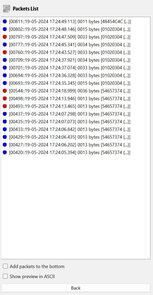 SerialTool Sperial Port Oscilloscope Packets List