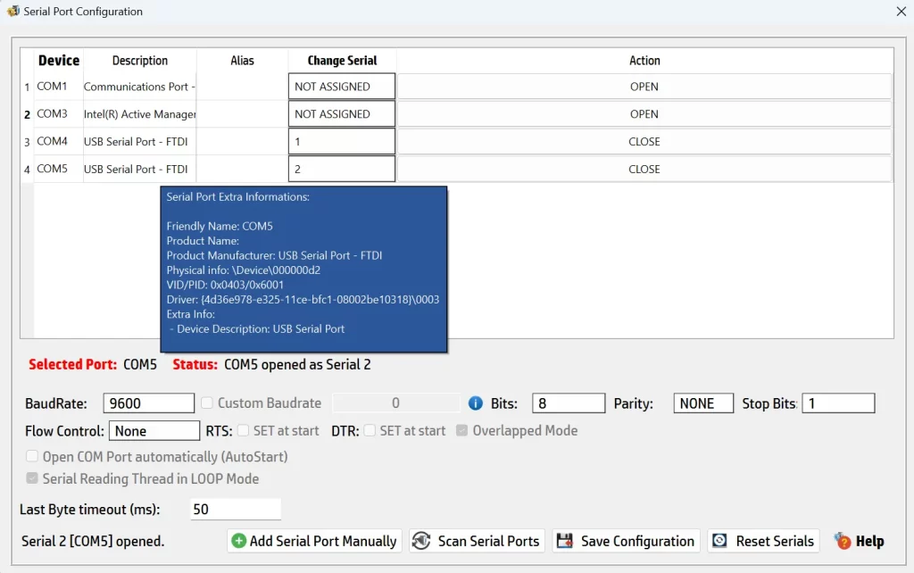 Serilal Port Multiple Ports Selection and Assignement