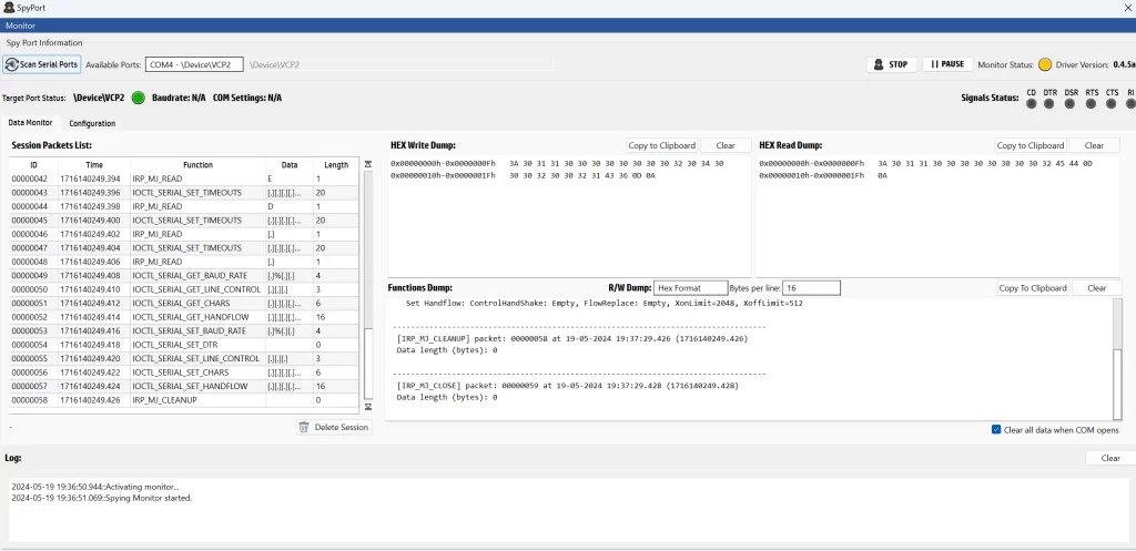 SerialTool SpyPort Serial Port Sniffer Main Page